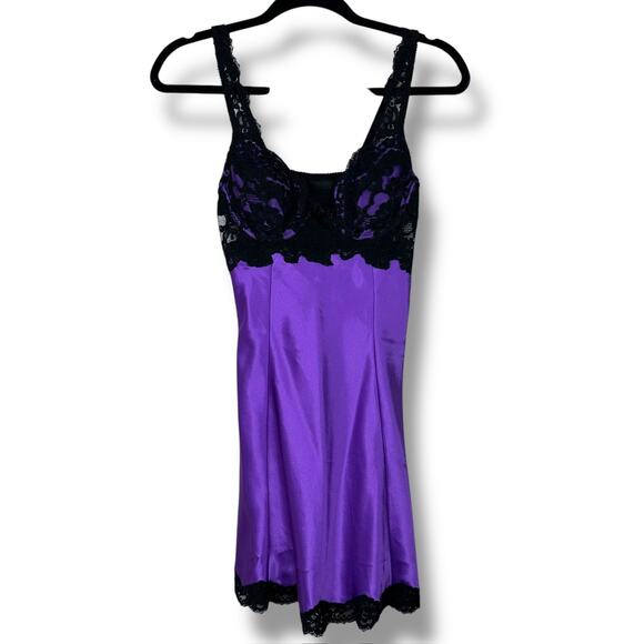 Victoria's Secret 2000's VTG Purple Lace Satin Lingerie Slip Lingerie Dress XS - Picture 1 of 6